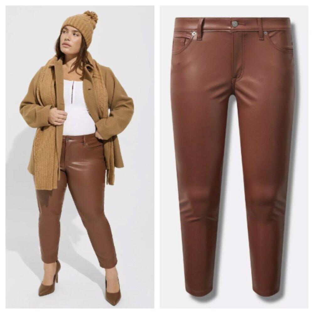 NWT Torrid Women's Perfect Skinny Faux Leather Mid Rise Pant Root Beer 18T